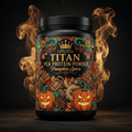 TITAN Pea Protein Powder — Pumpkin Spice, Crown Edition tattoo-style artwork