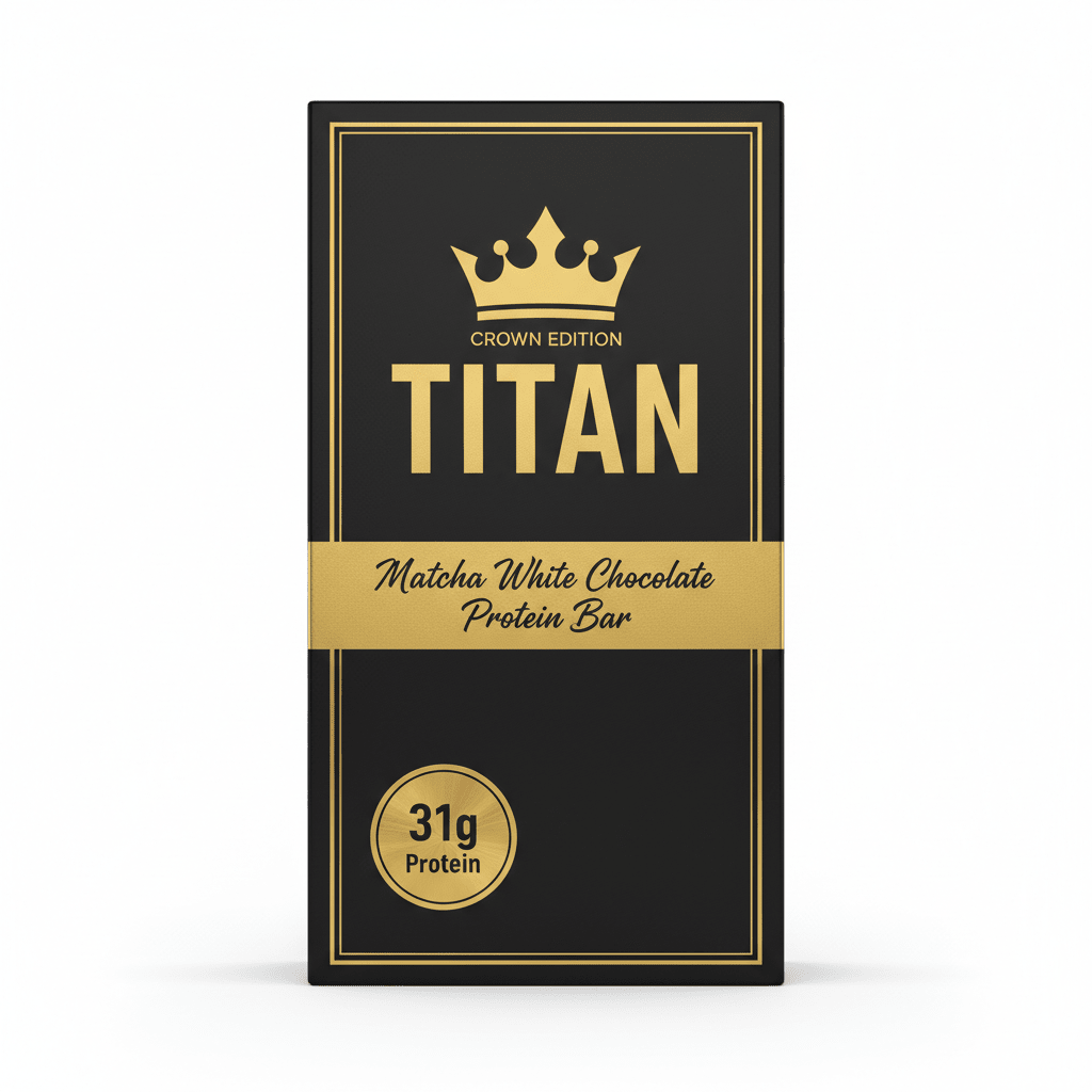 TITAN Matcha White Chocolate Protein Bar Crown Edition packaging