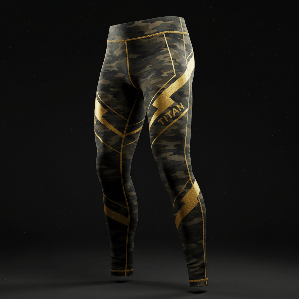 TITAN compression leggings in camouflage pattern with gold accents - tactical edition