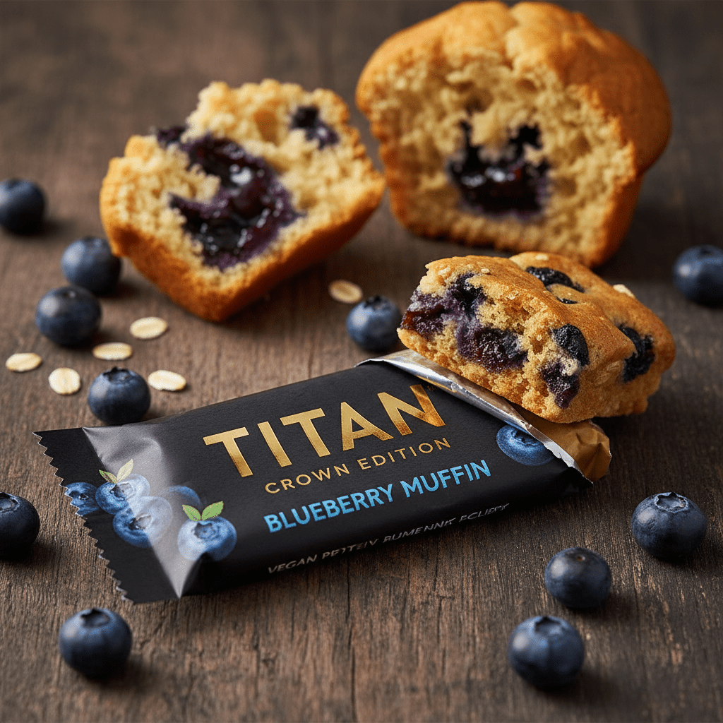 TITAN Vegan Protein Bar Blueberry Muffin Crown Edition — 20g protein premium product shot