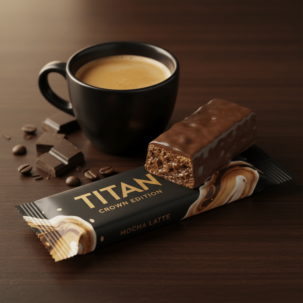 TITAN Vegan Protein Bar Mocha Latte Crown Edition — 20g protein premium product shot