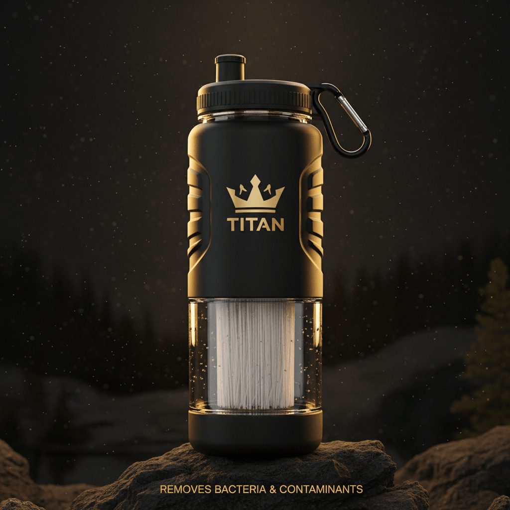 TITAN Survival Water Filter Bottle 32oz Black & Gold