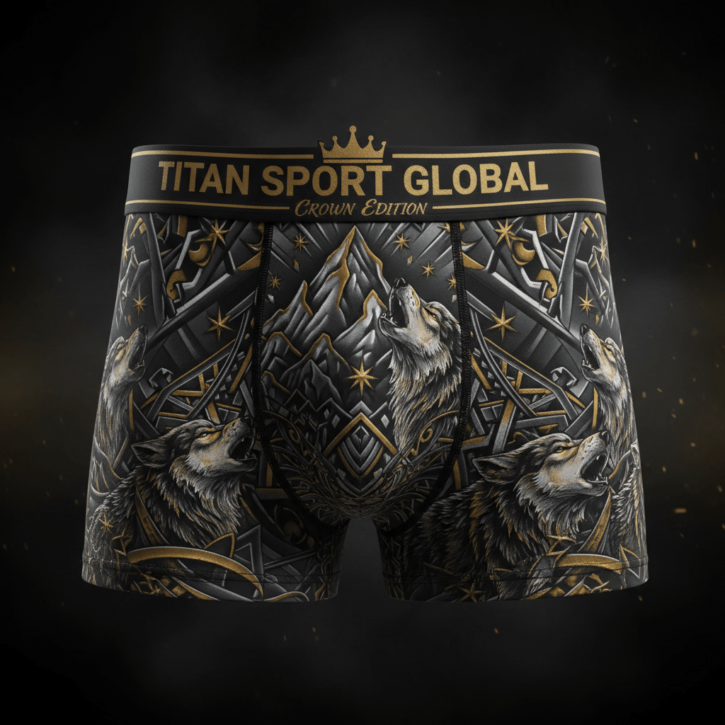TITAN Crown Edition Men's Grey Wolf Boxer Briefs — Charcoal & Gold