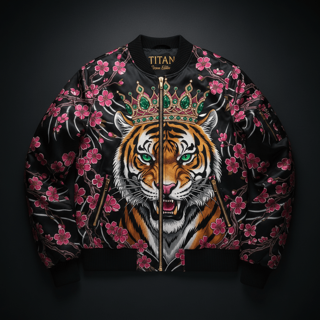 TITAN Women's Bomber Jacket - Crown Edition tattoo-style artwork