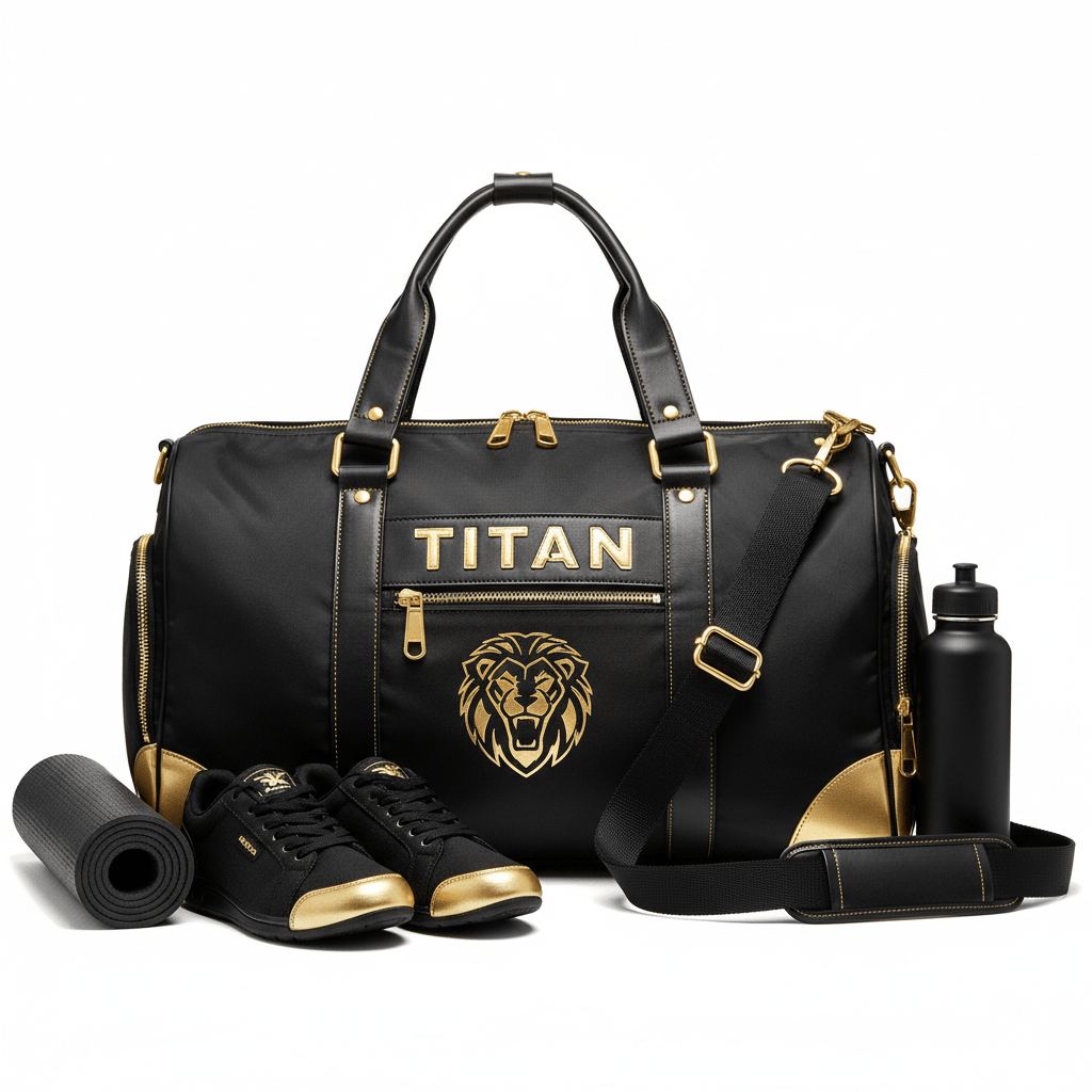 TITAN Premium Gym Duffel Bag - Black & Gold 50L Athletic Bag