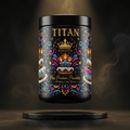 TITAN Pea Protein Powder — Birthday Cake, Crown Edition tattoo-style artwork