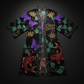 TITAN Crown Edition Tattoo Art Women's Lounge Robe - bold butterfly blossom tattoo artwork on matte black velour