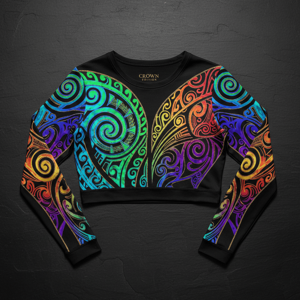 TITAN Women's Neon Maori Tā Moko Long Sleeve Crop — Wairua Edition