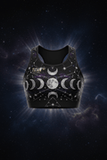 TITAN Elite Crop Top All Black — Crown Edition celestial moon constellation tattoo floating shot