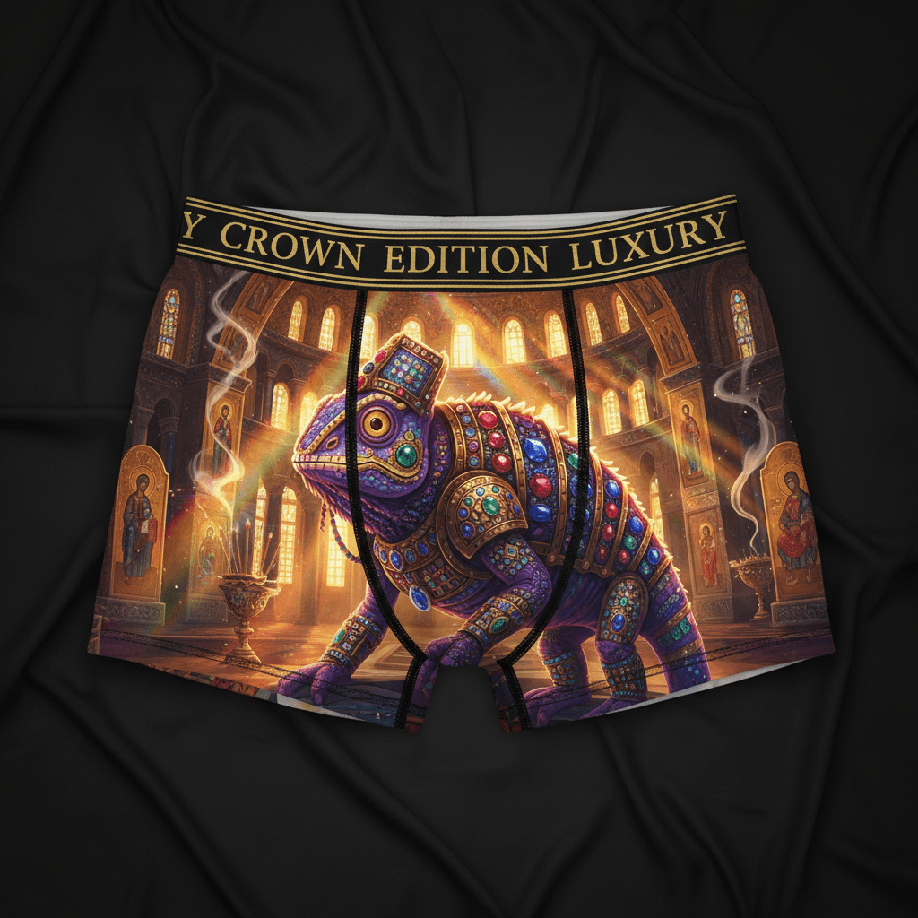 TITAN Byzantine Empress Chameleon Women's Cozy Boxer Shorts Crown Edition — chameleon in Byzantine empress armor anime art on matte black