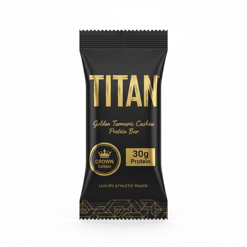 TITAN Golden Turmeric Cashew Protein Bar Crown Edition packaging