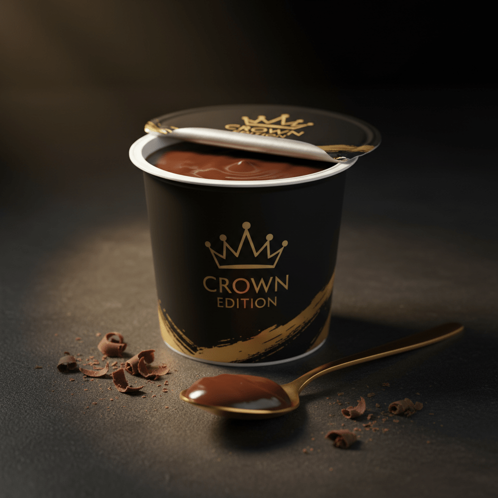 Crown Dark Chocolate Protein Pudding Cup — matte black Crown Edition packaging