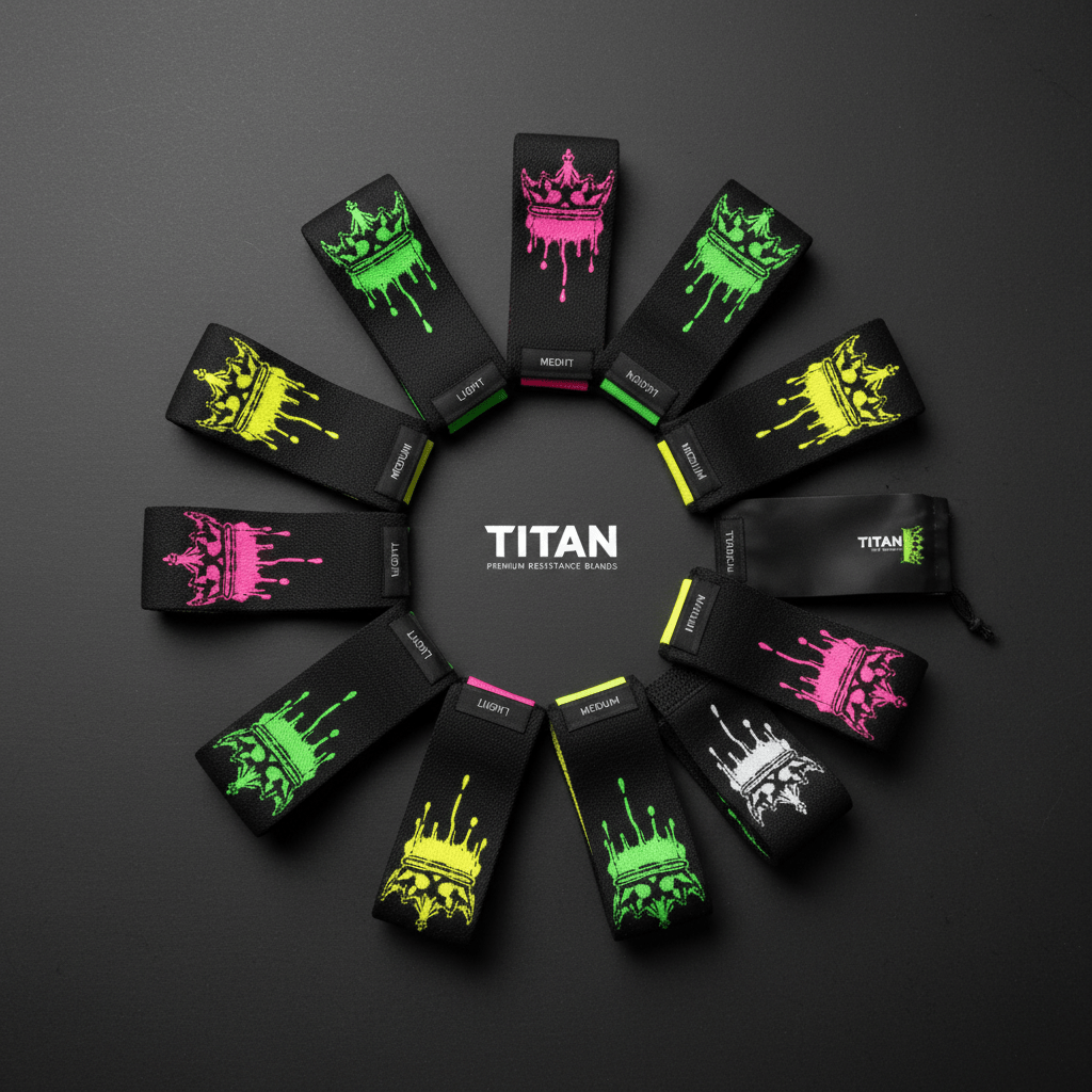 TITAN Premium Resistance Bands Set Neon Drip Crown Edition flat lay