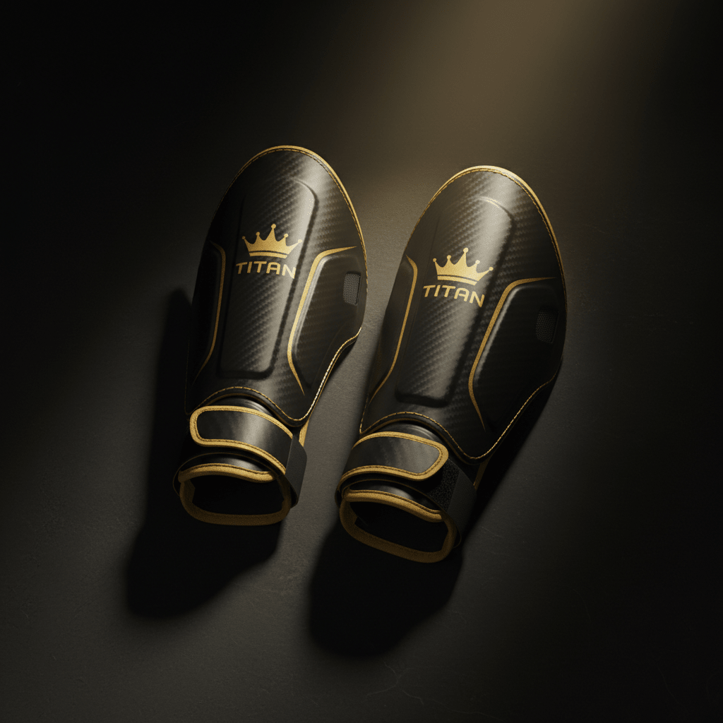 TITAN Pro Soccer Shin Guards with Ankle Protection Black & Gold