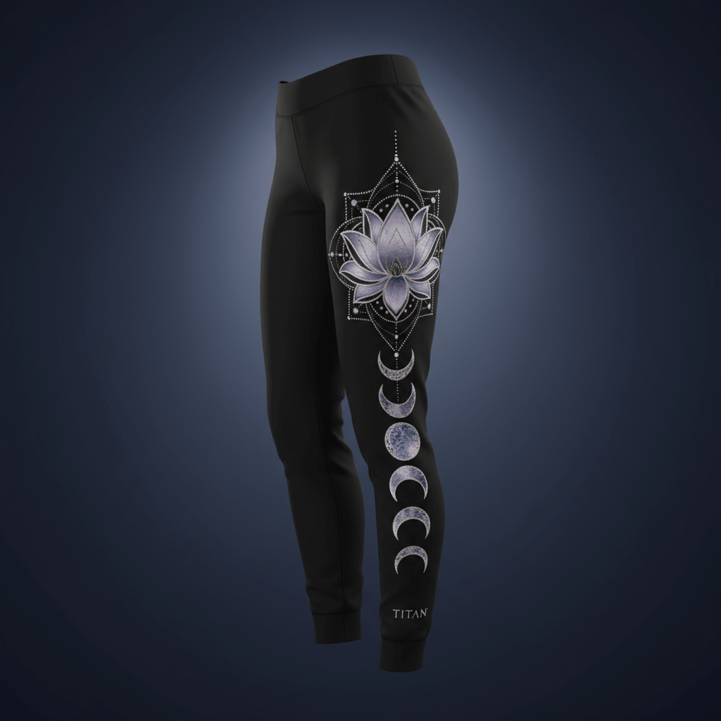 TITAN Elite Joggers Women's All Black — Sacred Lotus Moon Phases Edition