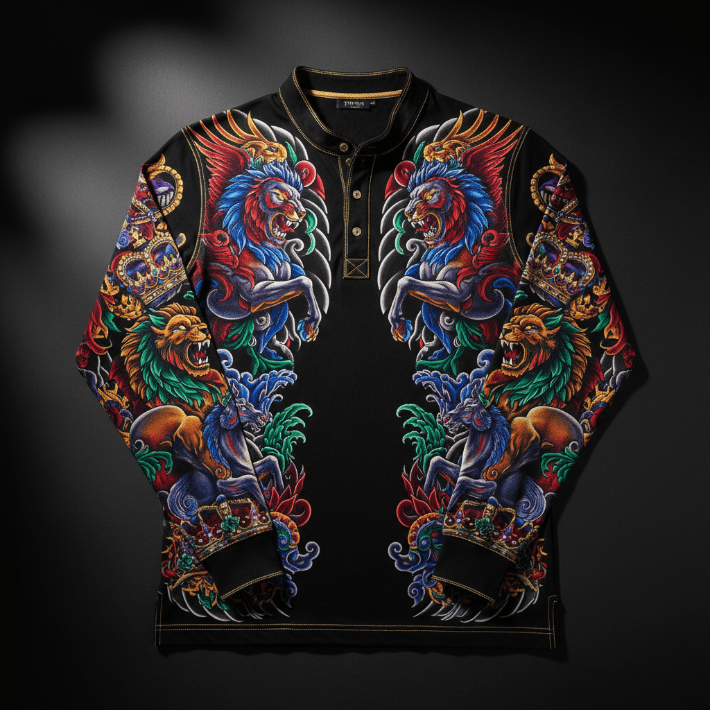 TITAN Men's Henley Shirt - Crown Edition tattoo-style artwork