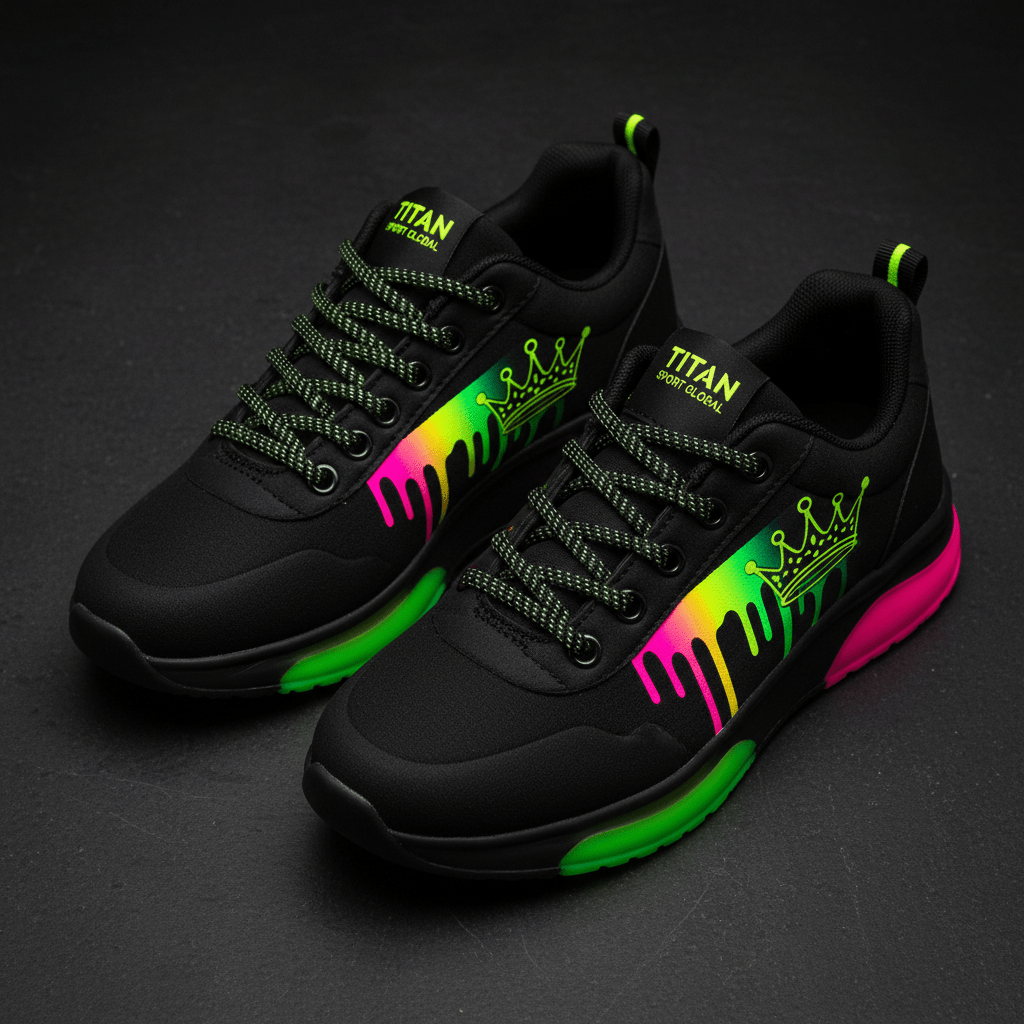 TITAN Women's Neon Drip Crown Lifestyle Sneakers flat lay