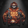 TITAN Men's Hoodie — Angel Number 555 orange crimson gold phoenix transformation design