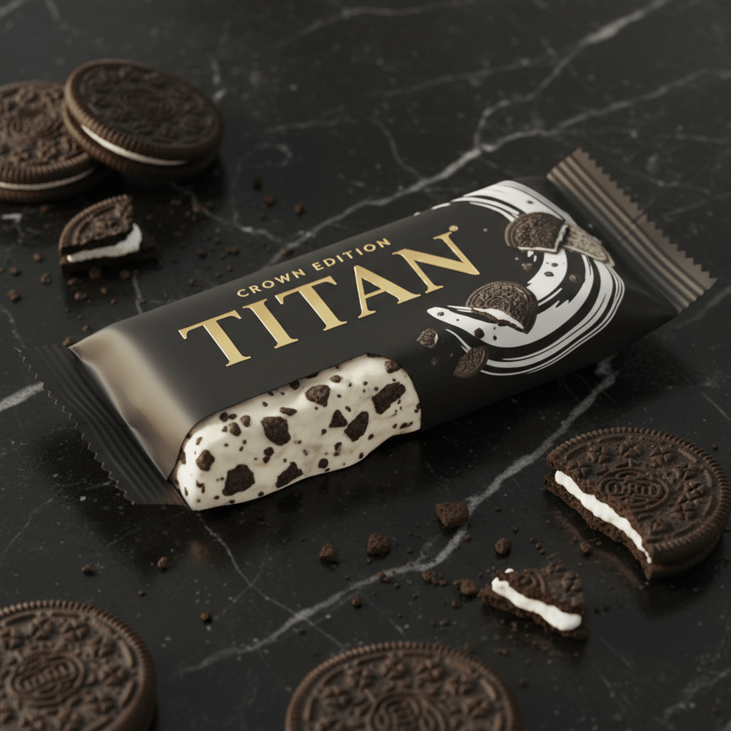 TITAN Vegan Protein Bar Cookies & Cream Crown Edition — 20g protein premium product shot