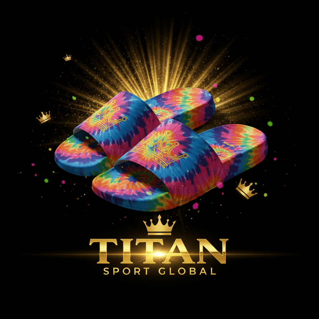 TITAN SPORT GLOBAL recovery slides with tie dye crown pattern