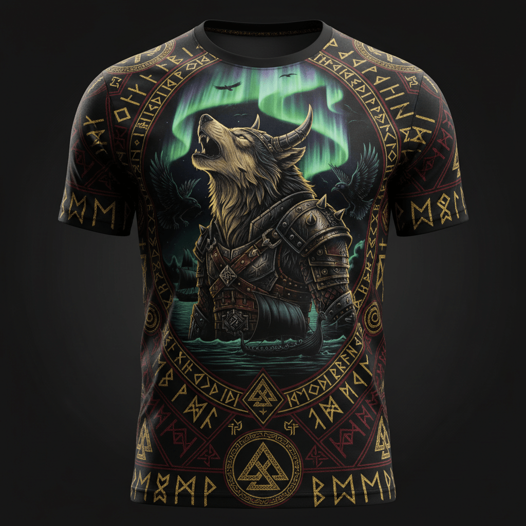 TITAN Viking Berserker Wolf Men's Performance Tee — Crown Edition flat lay