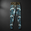TITAN Crown Edition Women's High-Waist Leggings — Ocean Wave & Mandala tattoo artwork on matte black fabric