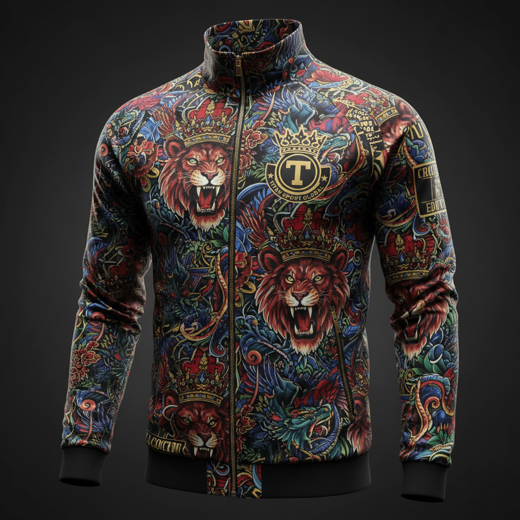 TITAN Men's Zip-Up Athletic Track Jacket — Bold Crown Edition tattoo-style artwork