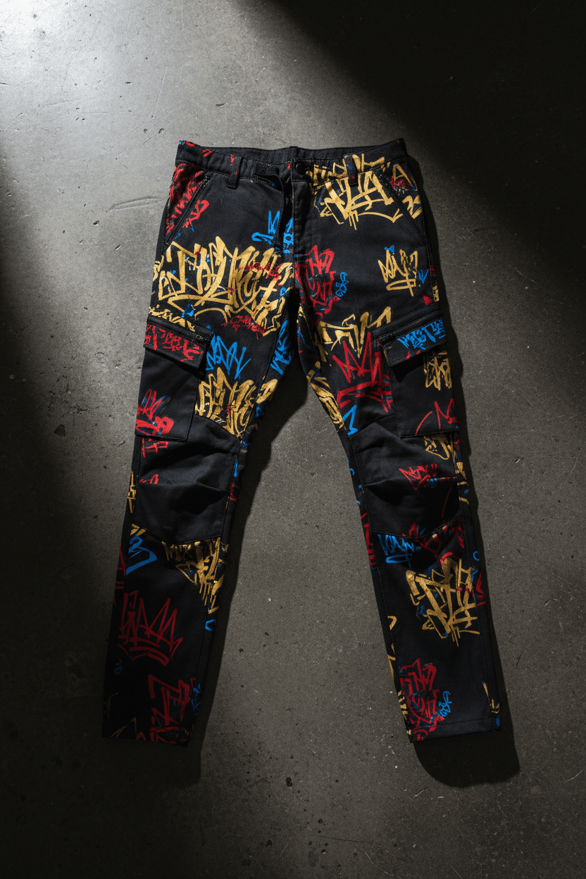 TITAN Streetwear Cargo Pants — Urban Graffiti Crown Street Art Design