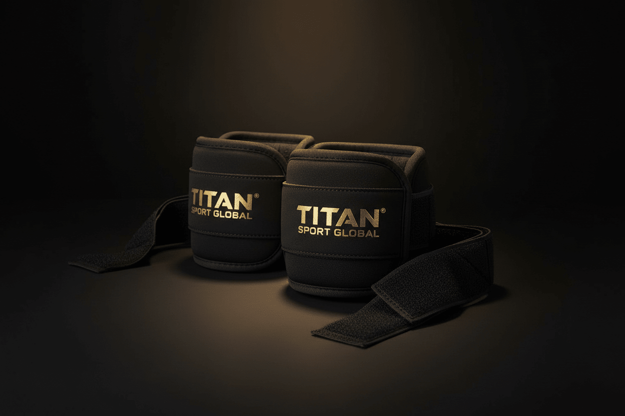 TITAN Pro Adjustable Ankle Weights — Clean Black & Gold Logo Design