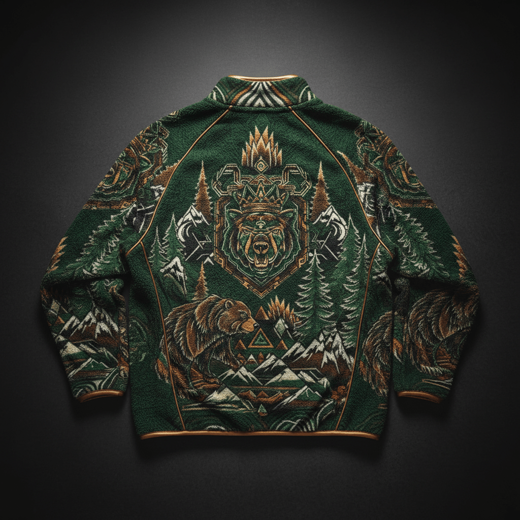 TITAN Crown Edition Iron Bear Sherpa Fleece Jacket — Forest Green & Copper Gold