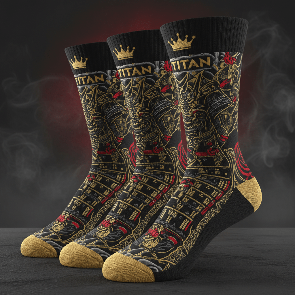 TITAN Elite Athletic Crew Socks Black & Gold 3-Pack — Samurai Warrior Edition