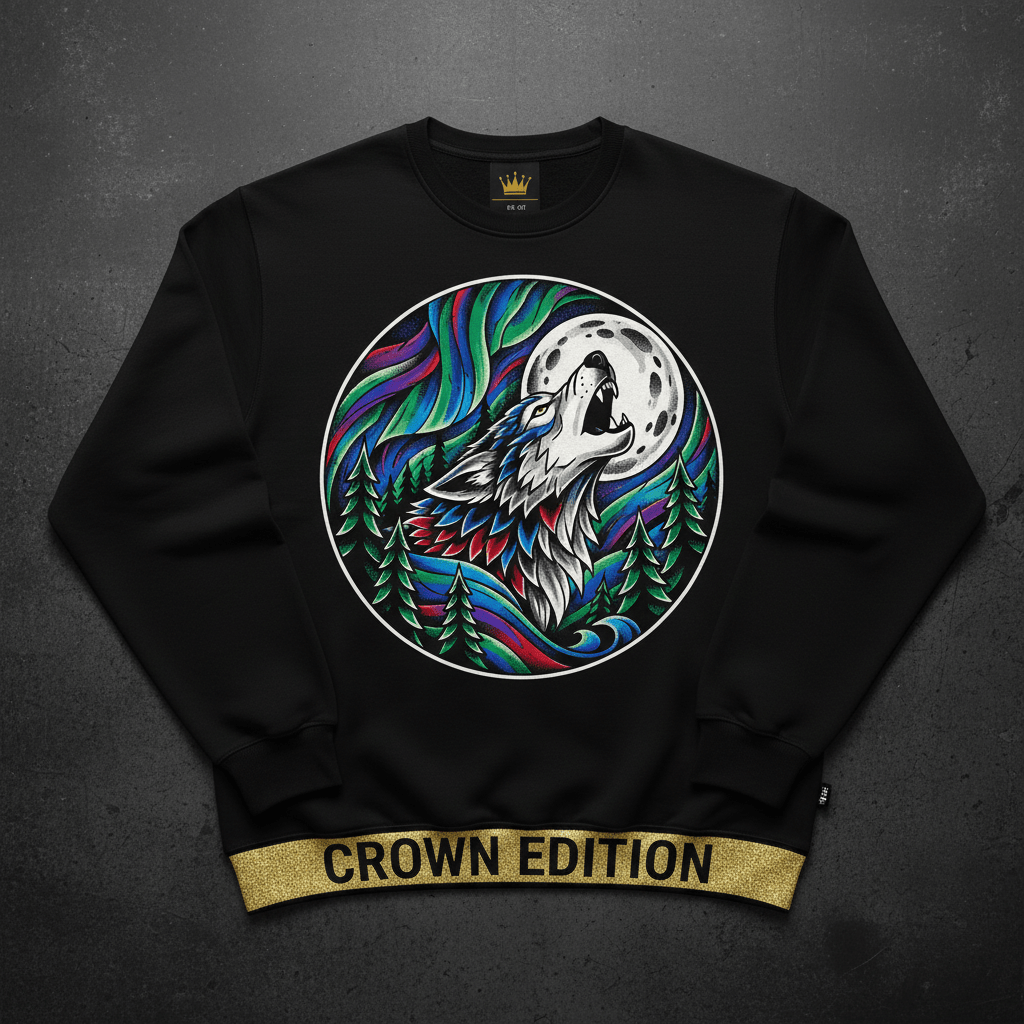 TITAN Plus Men's Wolf Northern Lights Crewneck — Inclusive Crown Edition