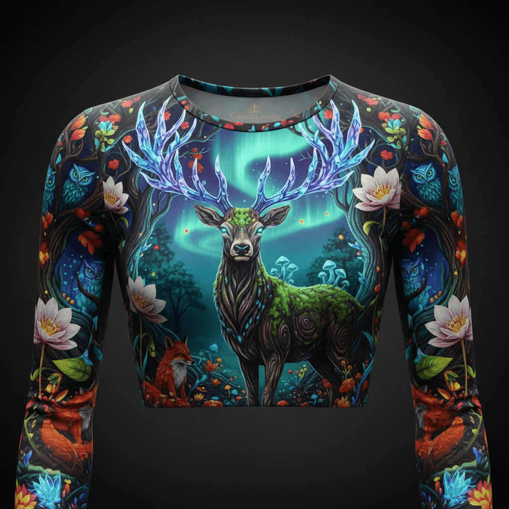 TITAN Women’s Crystal Stag Enchanted Forest Long Sleeve Crop — Cernunnos Edition