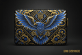 TITAN Printed Laptop Sleeve — Eagle and geometric tattoo-style artwork in royal blue and gold with TITAN crown logo