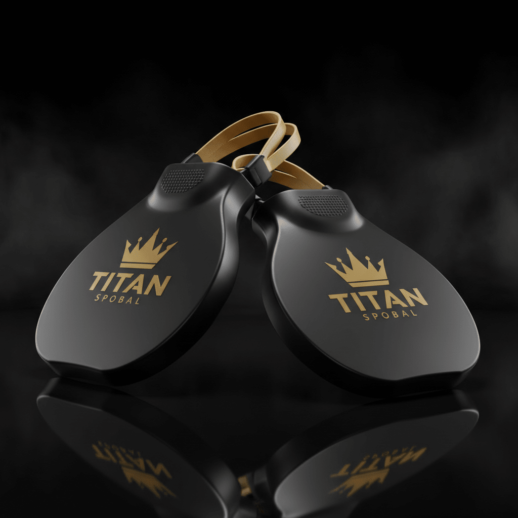 TITAN Swim Hand Paddles Crown Edition — matte black with gold crown logo