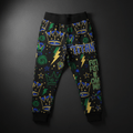 TITAN Printed Kids Jogger Pants — Crowns and lightning bolts tattoo-style artwork in royal blue and emerald green