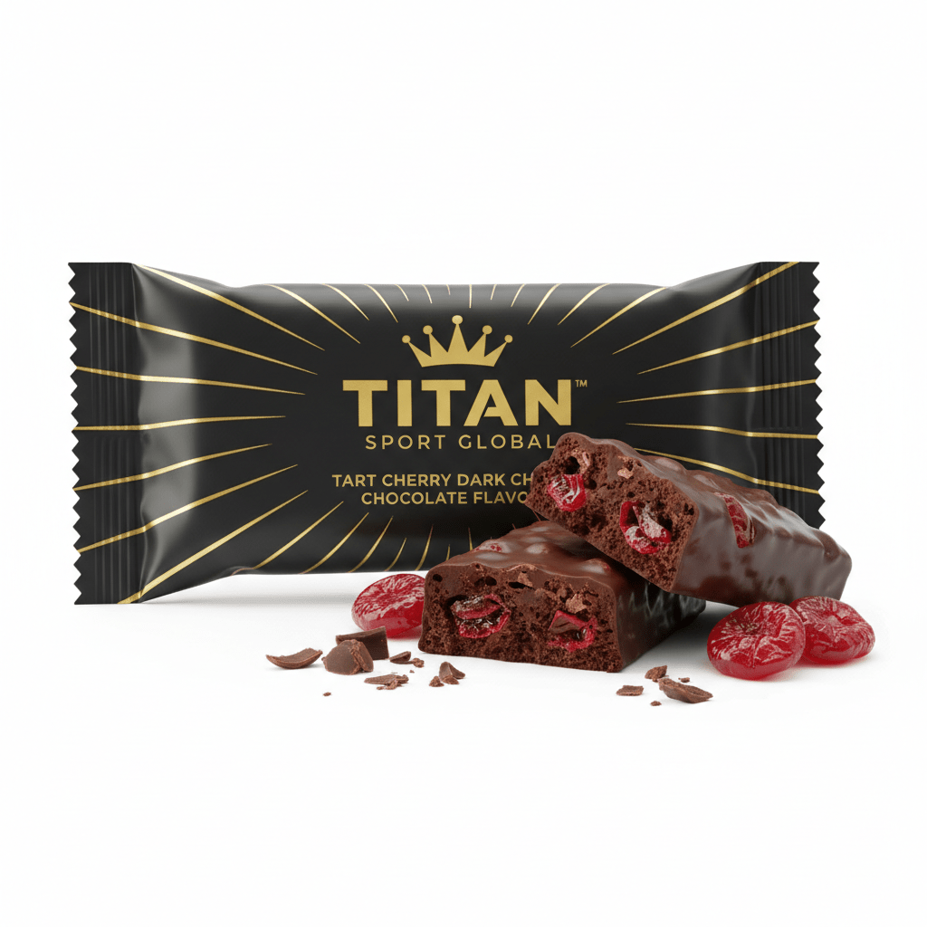 Crown Edition Tart Cherry Dark Chocolate Protein Bar — matte black gold foil wrapper