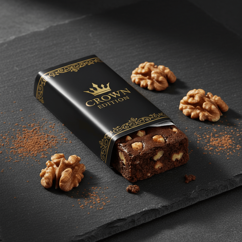 TITAN Dark Chocolate Brownie Walnut Protein Bar — Crown Edition matte black packaging