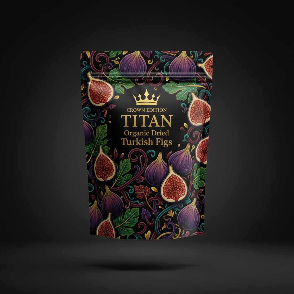 TITAN Organic Dried Figs — Turkish, Crown Edition tattoo-style artwork
