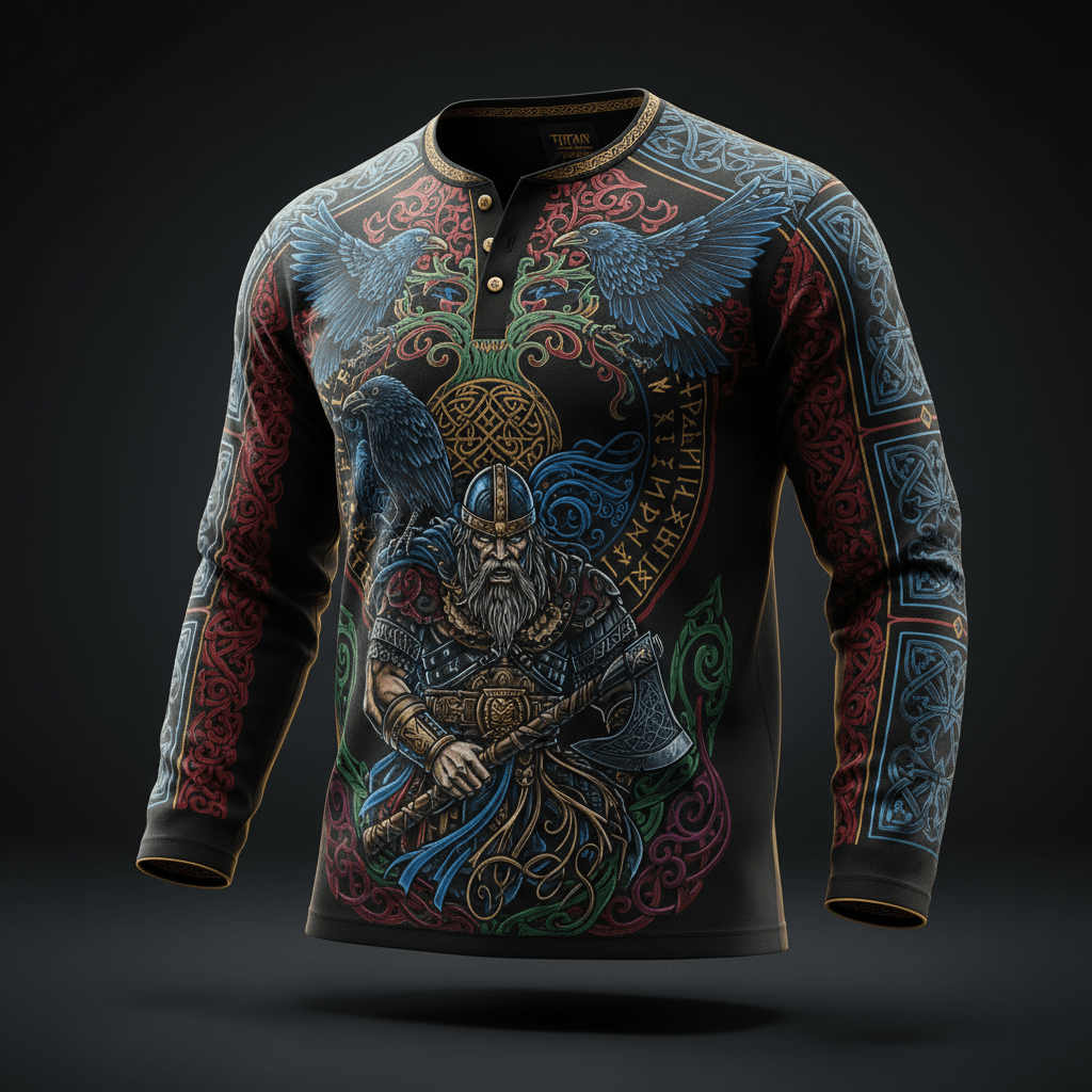 TITAN Men's Henley Tee - Viking Crown Edition Design