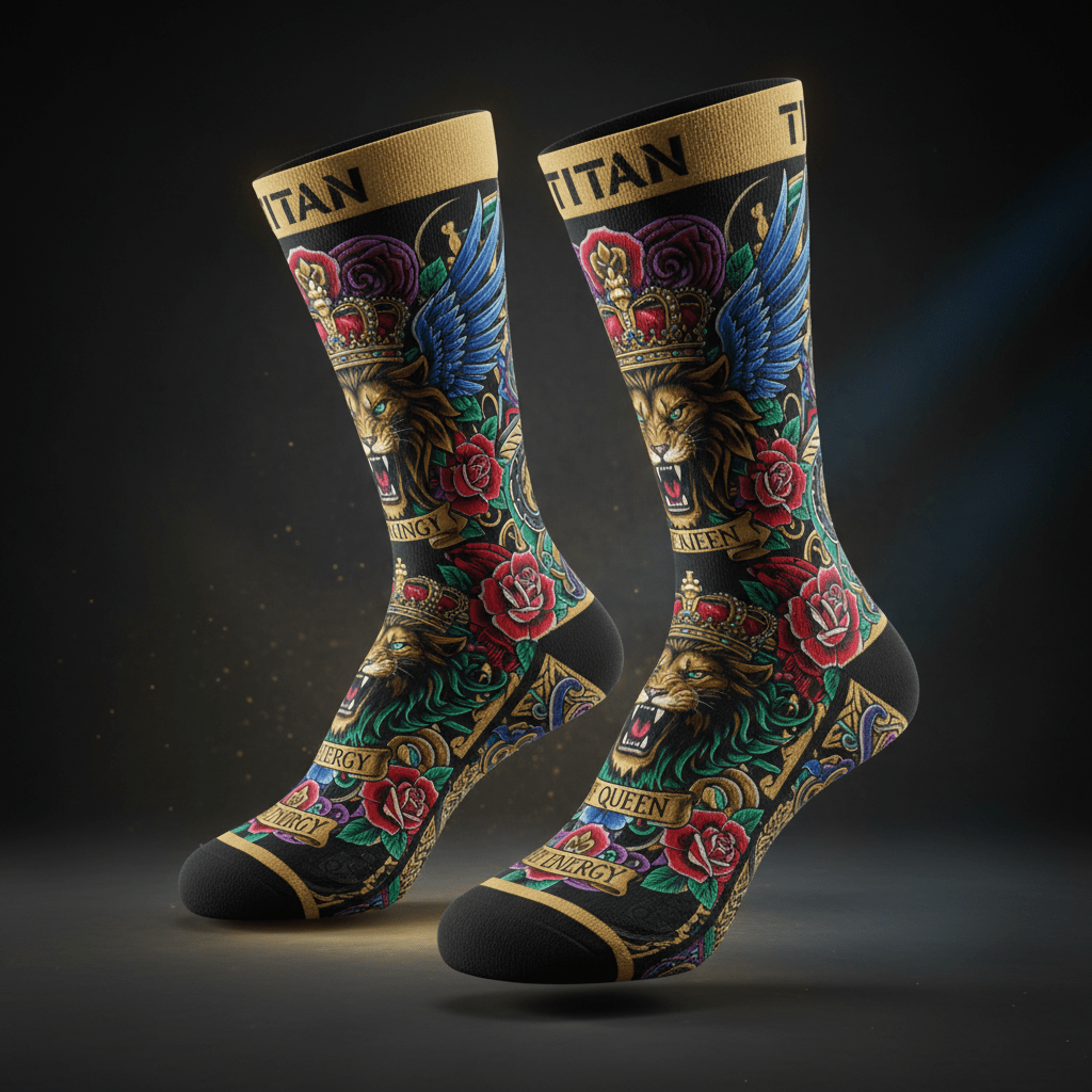 TITAN Compression Socks Performance Recovery Pair with bold tattoo-style Crown Edition artwork