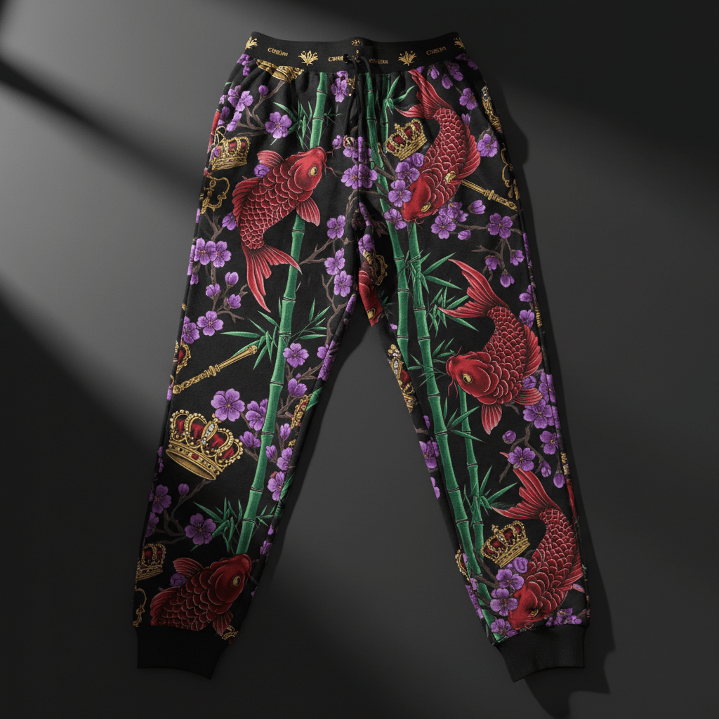 TITAN Crown Edition Tattoo Art Women's Lounge Joggers - bold colorful tattoo artwork on matte black fabric
