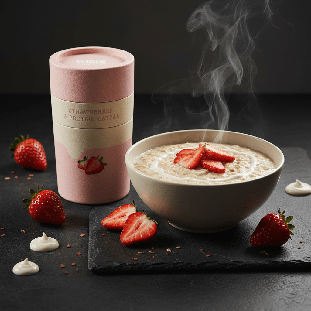 TITAN Protein Oatmeal Cup – Strawberries & Cream, premium product photography