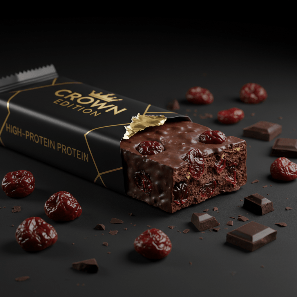 TITAN Dark Chocolate Cherry Protein Bar — Crown Edition matte black packaging