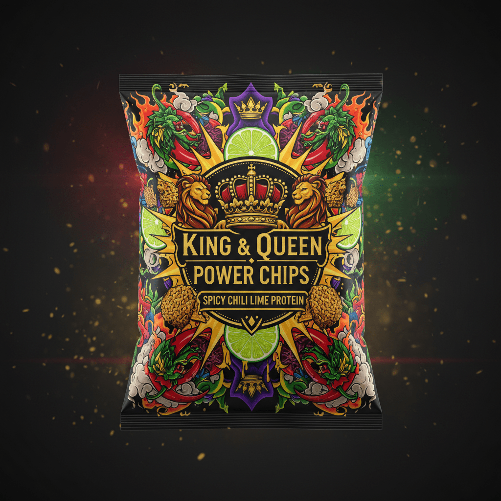 TITAN Protein Chips Spicy Chili Lime — Crown Edition bold tattoo-style artwork