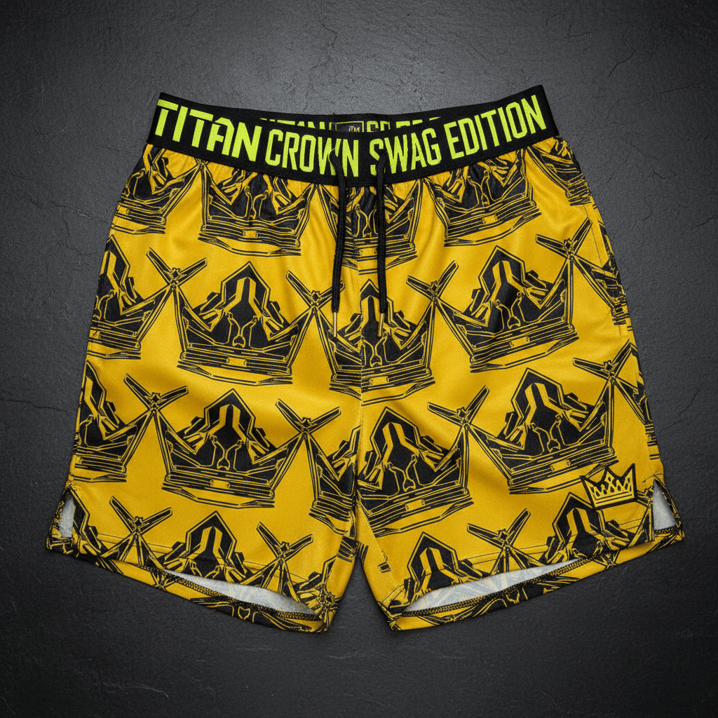 TITAN Men's Cyber Gold Crown Athletic Shorts — Future King SWAG Edition