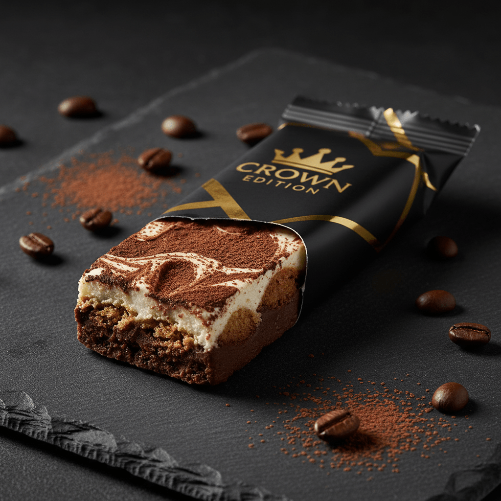 TITAN Tiramisu Protein Bar — Crown Edition matte black packaging