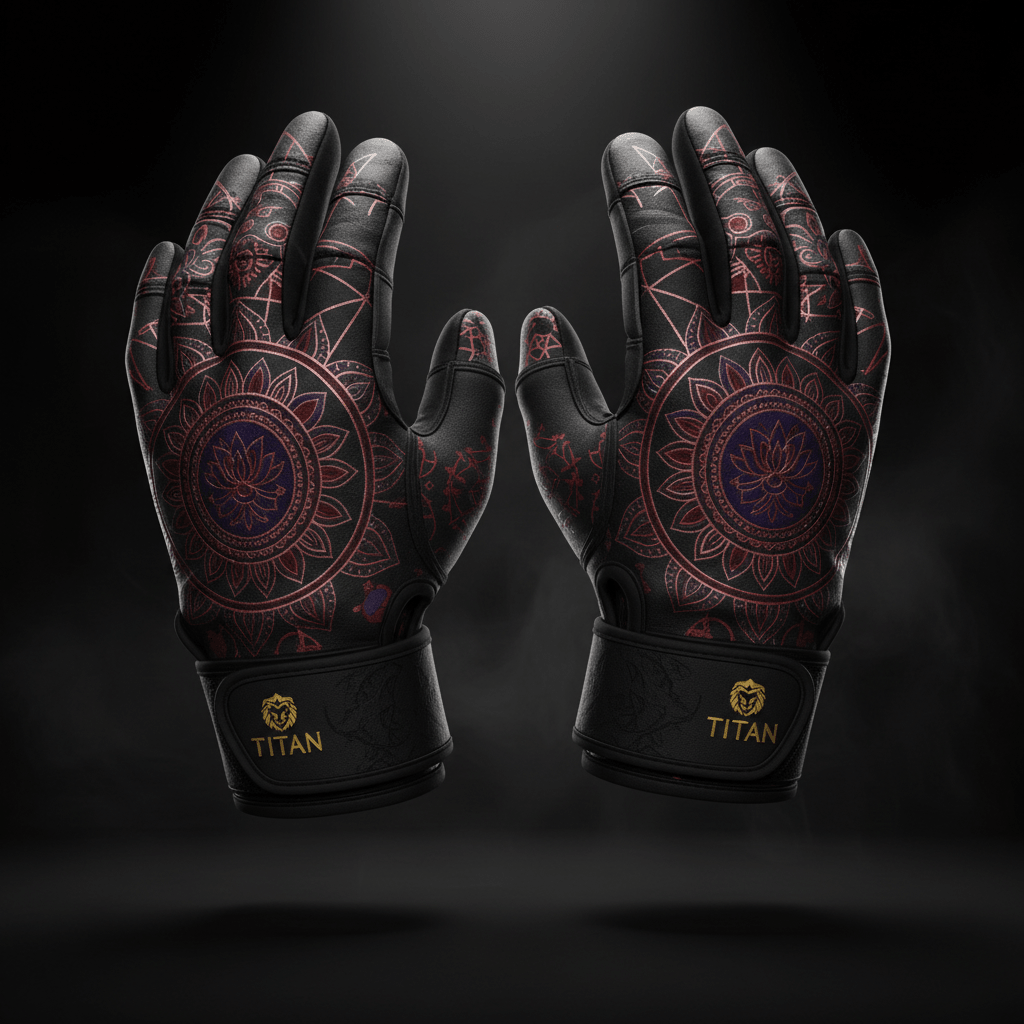 TITAN Workout Gloves Padded Grip Pair with mandala sacred geometry Crown Edition artwork