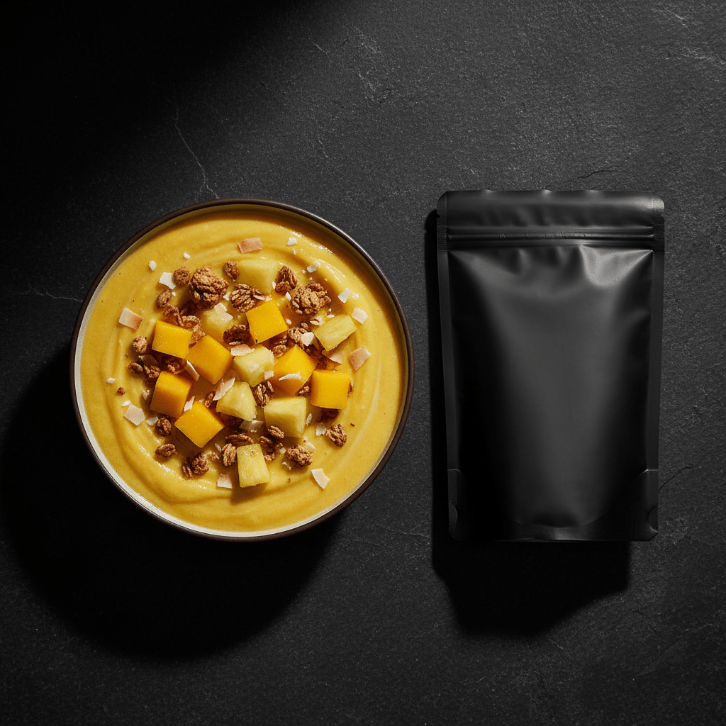 TITAN Protein Smoothie Bowl Mix – Mango Pineapple, premium product photography