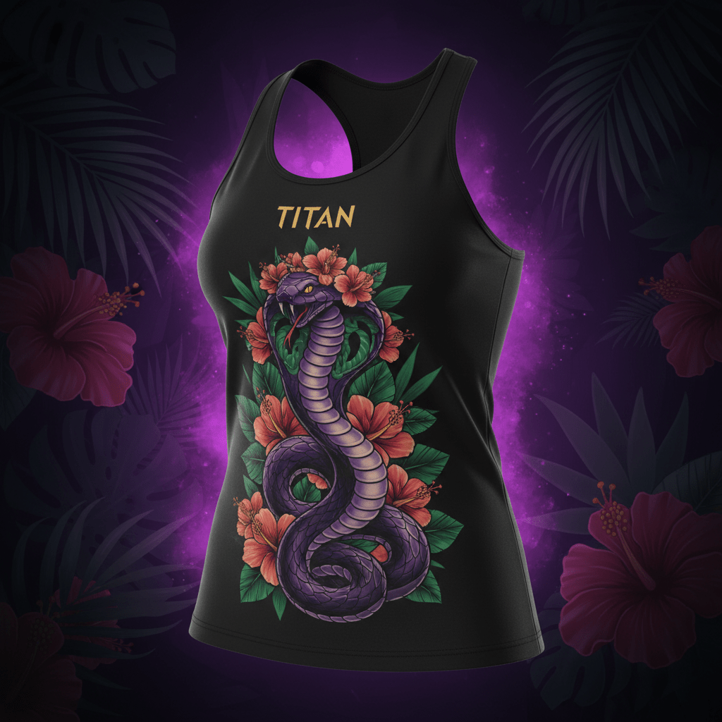 TITAN Elite Performance Tank Women's Black & Gold — Queen Cobra Floral Crown Edition